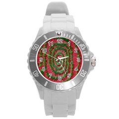 Red Green Swirl Twirl Colorful Round Plastic Sport Watch (l) by Nexatart