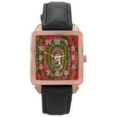 Red Green Swirl Twirl Colorful Rose Gold Leather Watch  by Nexatart