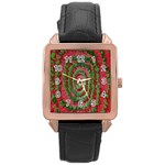 Red Green Swirl Twirl Colorful Rose Gold Leather Watch  Front