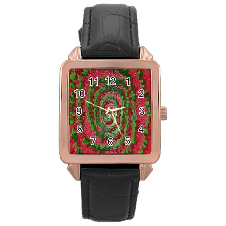 Red Green Swirl Twirl Colorful Rose Gold Leather Watch 