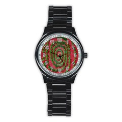 Red Green Swirl Twirl Colorful Stainless Steel Round Watch by Nexatart