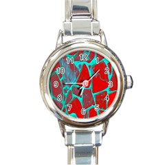 Red Marble Background Round Italian Charm Watch by Nexatart