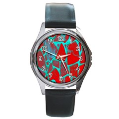 Red Marble Background Round Metal Watch by Nexatart