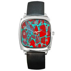 Red Marble Background Square Metal Watch by Nexatart