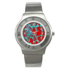 Red Marble Background Stainless Steel Watch by Nexatart