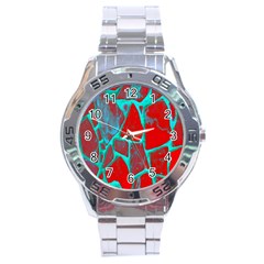 Red Marble Background Stainless Steel Analogue Watch by Nexatart