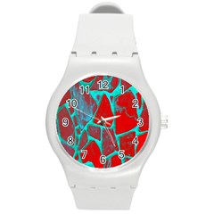 Red Marble Background Round Plastic Sport Watch (m) by Nexatart