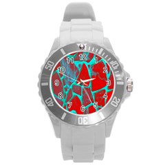 Red Marble Background Round Plastic Sport Watch (l) by Nexatart