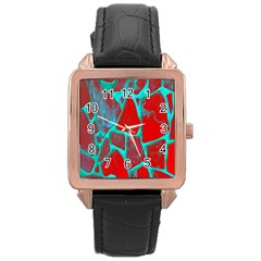 Red Marble Background Rose Gold Leather Watch  by Nexatart