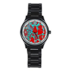 Red Marble Background Stainless Steel Round Watch by Nexatart