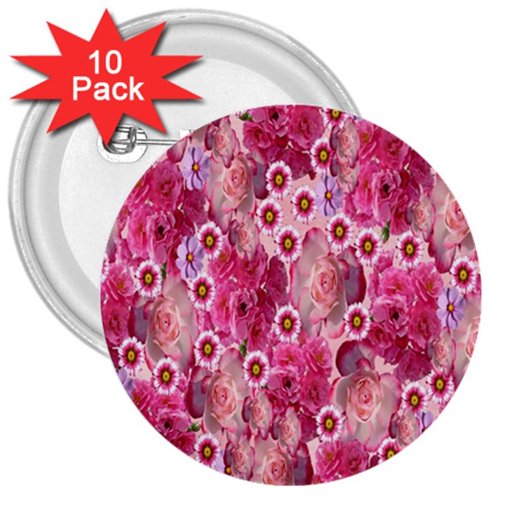 Roses Flowers Rose Blooms Nature 3  Buttons (10 pack) 