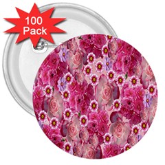 Roses Flowers Rose Blooms Nature 3  Buttons (100 Pack)  by Nexatart