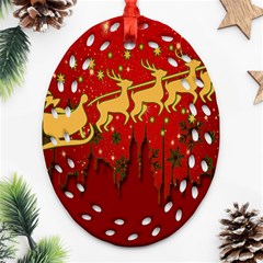 Santa Christmas Claus Winter Oval Filigree Ornament (two Sides) by Nexatart