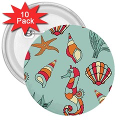 Seahorse Seashell Starfish Shell 3  Buttons (10 Pack)  by Nexatart