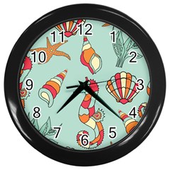 Seahorse Seashell Starfish Shell Wall Clocks (black) by Nexatart