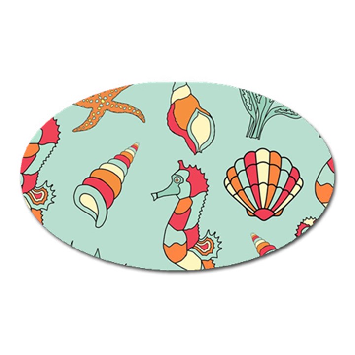 Seahorse Seashell Starfish Shell Oval Magnet