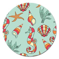 Seahorse Seashell Starfish Shell Magnet 5  (round) by Nexatart