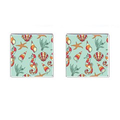 Seahorse Seashell Starfish Shell Cufflinks (square)