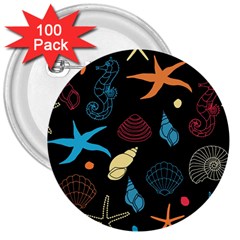 Seahorse Starfish Seashell Shell 3  Buttons (100 pack) 