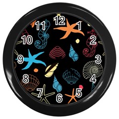 Seahorse Starfish Seashell Shell Wall Clocks (Black)