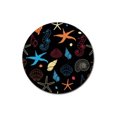 Seahorse Starfish Seashell Shell Rubber Coaster (Round) 