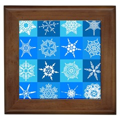 Seamless Blue Snowflake Pattern Framed Tiles by Nexatart