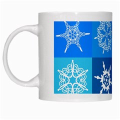 Seamless Blue Snowflake Pattern White Mugs by Nexatart