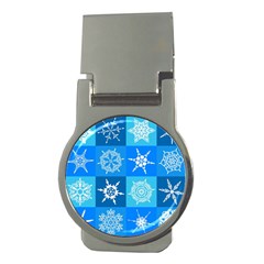 Seamless Blue Snowflake Pattern Money Clips (round)  by Nexatart