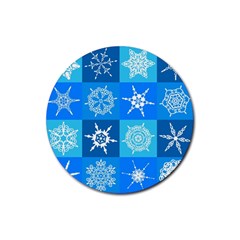 Seamless Blue Snowflake Pattern Rubber Coaster (round)  by Nexatart