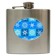 Seamless Blue Snowflake Pattern Hip Flask (6 Oz) by Nexatart