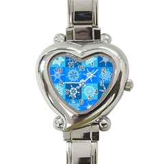 Seamless Blue Snowflake Pattern Heart Italian Charm Watch by Nexatart