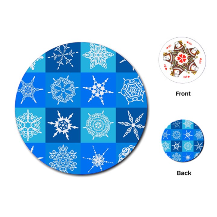 Seamless Blue Snowflake Pattern Playing Cards (Round) 