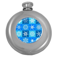 Seamless Blue Snowflake Pattern Round Hip Flask (5 Oz) by Nexatart