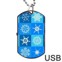 Seamless Blue Snowflake Pattern Dog Tag Usb Flash (two Sides) by Nexatart