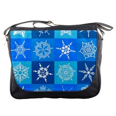 Seamless Blue Snowflake Pattern Messenger Bags by Nexatart