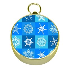 Seamless Blue Snowflake Pattern Gold Compasses by Nexatart