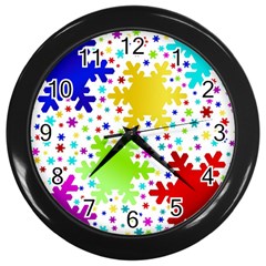 Seamless Snowflake Pattern Wall Clocks (black) by Nexatart