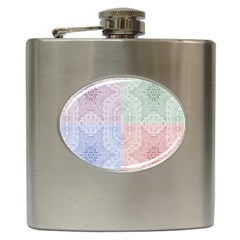 Seamless Kaleidoscope Patterns In Different Colors Based On Real Knitting Pattern Hip Flask (6 Oz) by Nexatart