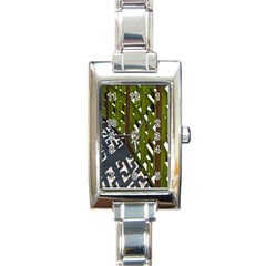 Shadow Reflections Casting From Japanese Garden Fence Rectangle Italian Charm Watch by Nexatart