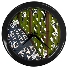 Shadow Reflections Casting From Japanese Garden Fence Wall Clocks (black) by Nexatart