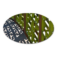 Shadow Reflections Casting From Japanese Garden Fence Oval Magnet by Nexatart