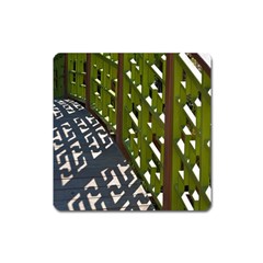 Shadow Reflections Casting From Japanese Garden Fence Square Magnet by Nexatart