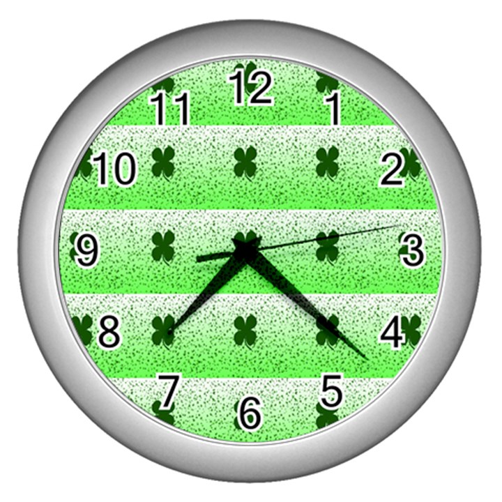 Shamrock Pattern Wall Clocks (Silver) 