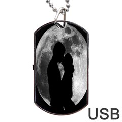 Silhouette Of Lovers Dog Tag Usb Flash (one Side) by Nexatart