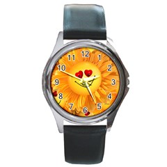 Smiley Joy Heart Love Smile Round Metal Watch by Nexatart