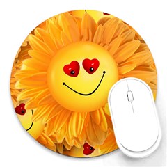 Smiley Joy Heart Love Smile Round Mousepads by Nexatart