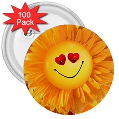 Smiley Joy Heart Love Smile 3  Buttons (100 Pack)  by Nexatart