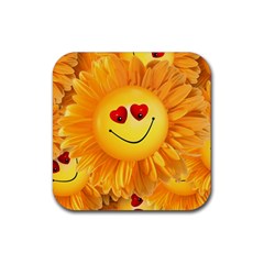 Smiley Joy Heart Love Smile Rubber Coaster (square)  by Nexatart