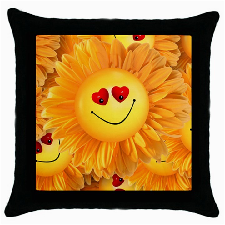 Smiley Joy Heart Love Smile Throw Pillow Case (Black)