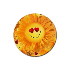 Smiley Joy Heart Love Smile Rubber Round Coaster (4 Pack)  by Nexatart